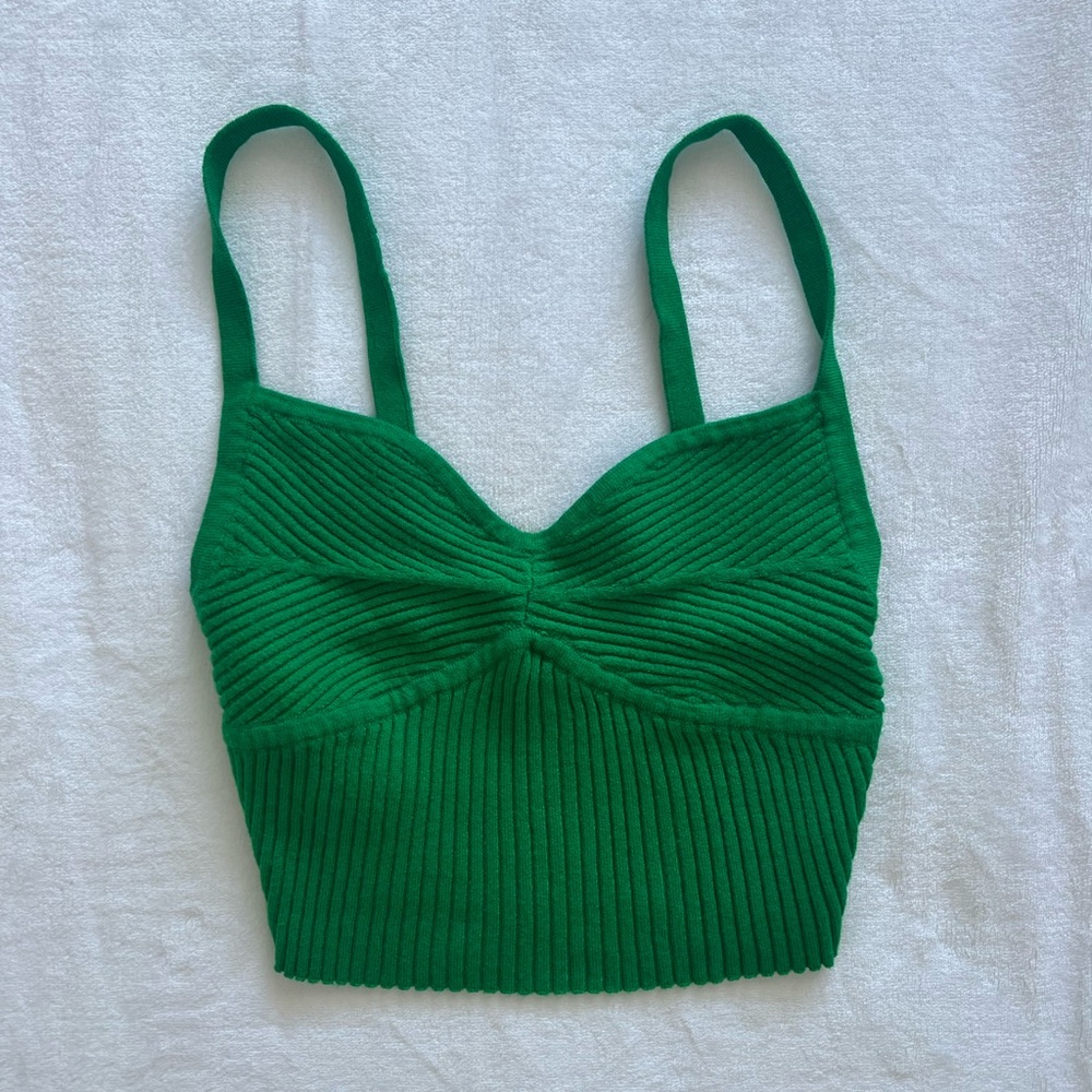 Green Ribbed Knit Crop Top VRG GRL